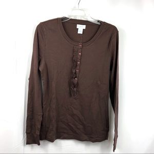 Cotton Tee with Ruffle Detail in Brown Medium